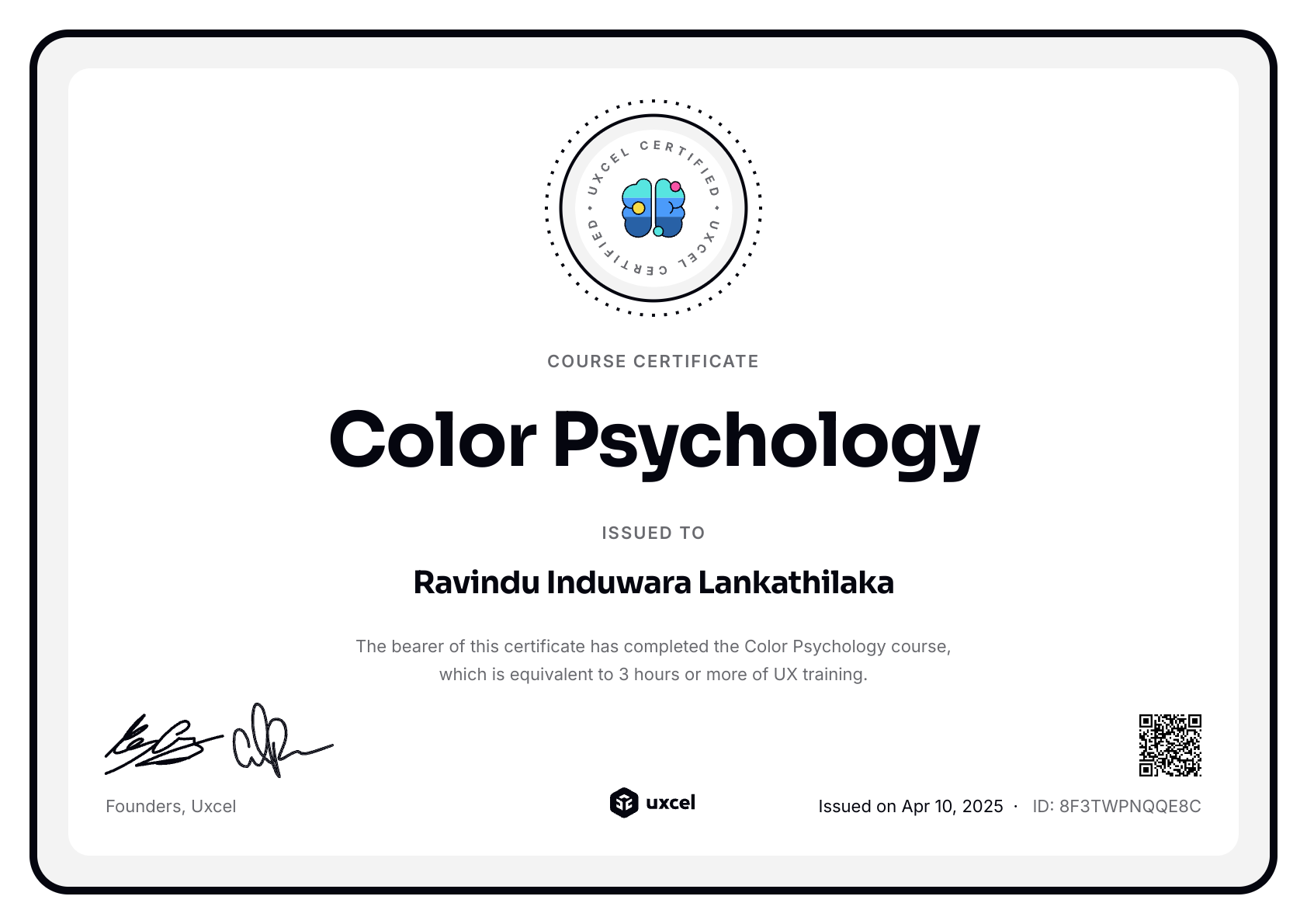 Ravindu Induwara Lankathilaka's certificate